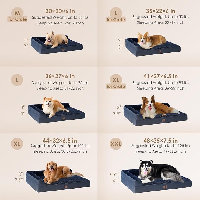 EHEYCIGA Extra Large Dog Bed Othorpedic, Memory Foam XL Dog Bed with Washable Removable Cover, Waterproof Pet Sofa Couch XLarge Size Dogs with Nonskid Bottom, 44x32x6.5, Navy Blue