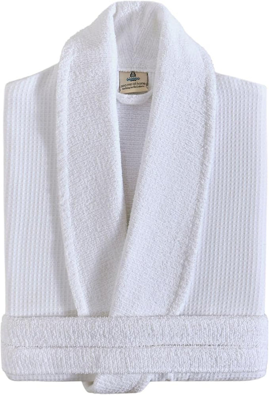 sea me at home Turkish Cotton Waffle Bathrobe, Luxury Spa Hotel Shawl Collar Robe for Women & Men, Plush Terry Inside