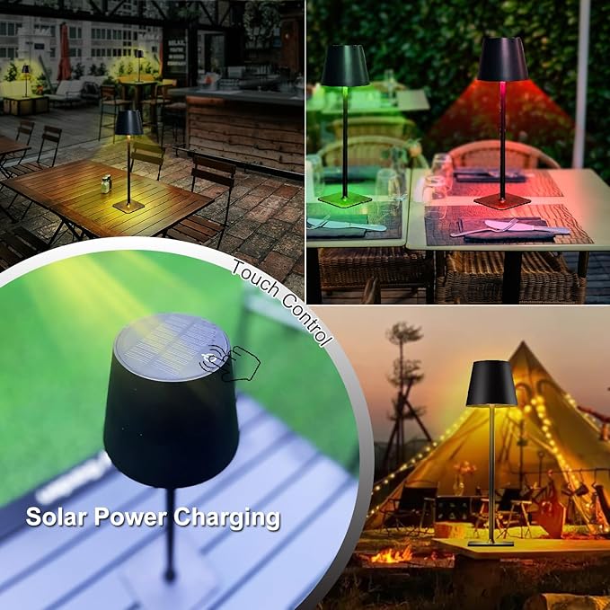 Cordless Table Lamps, Outdoor Solar LED Lamp, 4000mAh Rechargeable Bottle Lamp, Touch RGB Color Stepless Dimming Light for Bedroom, Restaurants, Patio, Camping,Bar Black