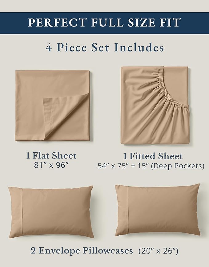 LANE LINEN 100% Organic Cotton Sheets Set, Pure Organic Cotton Long- Staple Percale Weave Ultra Soft Best- Bedding Sheets for Bed, GOTS Certified, Fits Mattress Upto 15in. Deep Pocket (Full, Taupe)