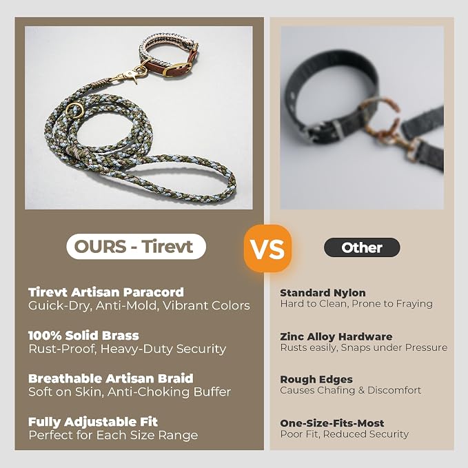 Tirevt Hand-Woven Dog Collar and Leash Set:Color-Block Design, Premium Reinforced Buckle, Adjustable Artisan Paracord for Puppies, Small, Medium & Large Dogs (Green, XS)