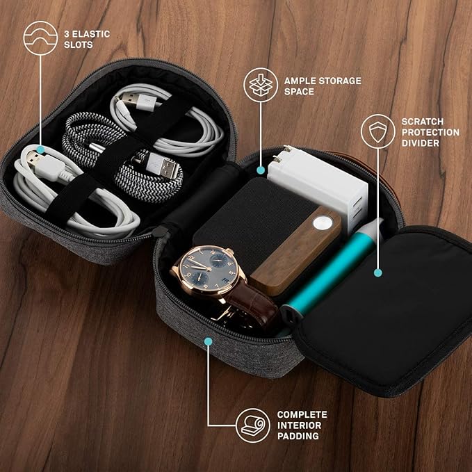 UT Wire Pocket for Gadgets – Trifold Travel Case Organizer Pouch Padded for Electronics Accessories, Cables, Tech Gear in Grey