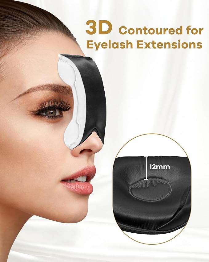 BeeVines Pure Silk 3D Contoured Sleep Mask for Women, Luxury 100% 22 Momme Mulberry Silk 3D Contoured Eye Mask for Lash Extensions, Zero Eye Pressure & Blackout(Black)