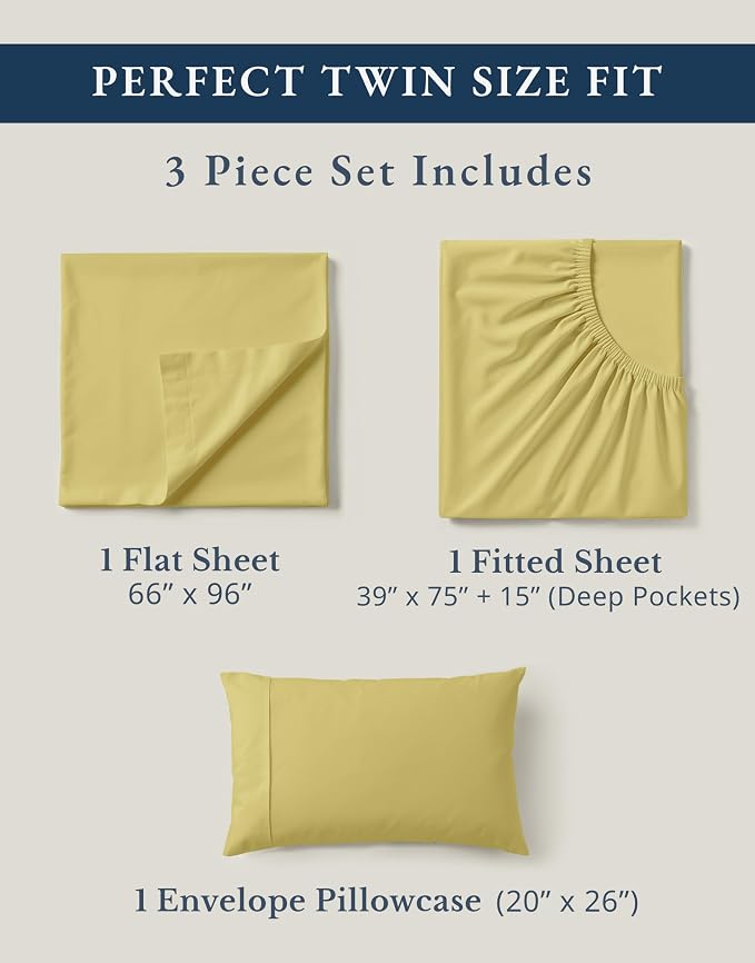 LANE LINEN Twin Bed Sheet Set 100% Organic Cotton Percale Cooling - Cocoon | Twin Sheets In 100% Organic Cotton Percale - Honest-Price Organic Quality, Crisp, Cool & Breathable, For Hot Sleepers