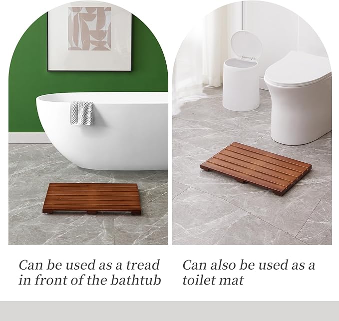 Bamboo Bath Mat for Shower with Non-Slip Rubber,Bathtub Mat,Floor Mat,Shower Mat for Indoor,Outdoor,Spa, Sauna, Pool (Brown, 20 * 13 * 1.4 inches)