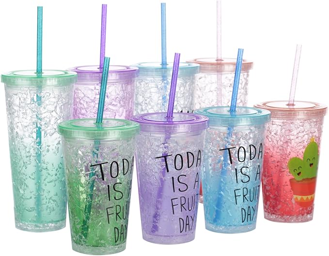 Dakoufish 11 inch glitter clear 12 piece reusable straw replacement plastic straw for 16 oz 18oz 20 oz 24 oz 30 oz yeti,stanley,tumblers starbucks straws plus one cleaning brush (6 color,11 inch)
