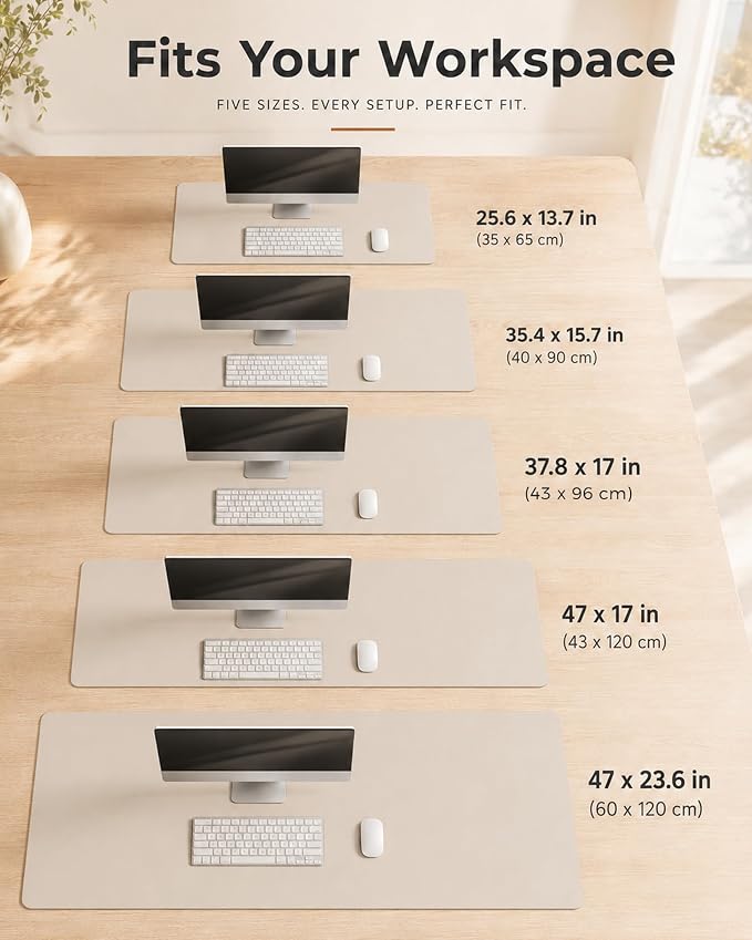 Aothia Dual-Sided Desk Mat, FSC Cork & PU Leather Desk Pad, Large Mouse Pad & Writing Surface for Multi-Device Workspace, Non-Slip Waterproof Desk Protector - 37.8" x 17", Cream