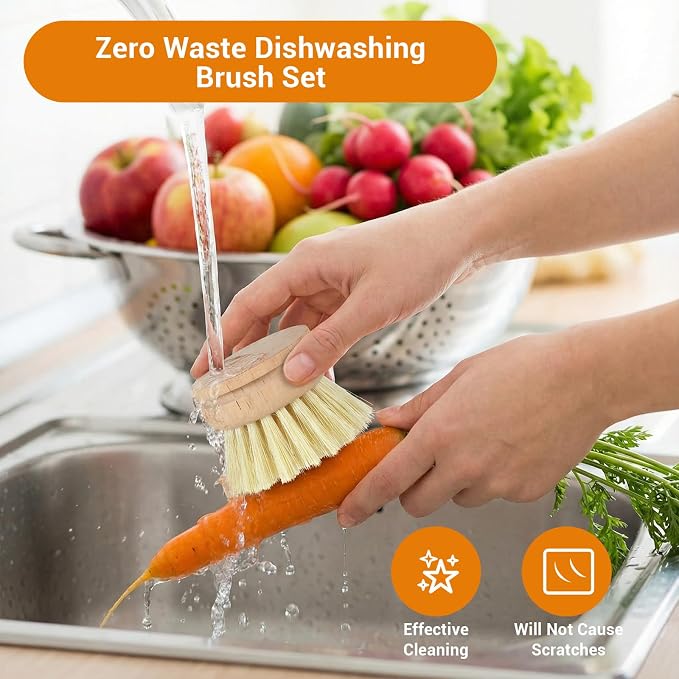 12 Pcs Bamboo Dish Brush Replacement Heads, Wooden Dish Brushes for Cleaning – Kitchen Wood Dish Scrubbers Washing Up Brush Heads Natural Bristle Brush Refills for Dishes, Pots