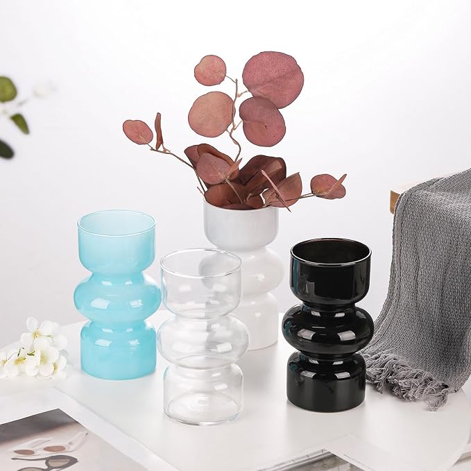 VanEnjoy White Glass Hydroponic Vase, Colored Glass vase Flower, Three-Layer 7 inch Cylinder vase for Home Décor, Modern Glass Vase for Home, Office, Wedding