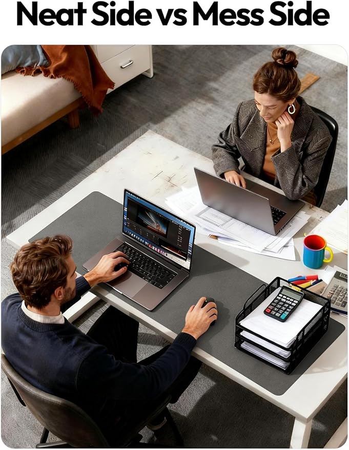 YSAGi Leather Desk Protector, Office Mat, Large Mouse Mat, Non-Slip PU Leather Blotter, Laptop Desk, Waterproof Writing Pad for Office and Home (Dark Grey, 23.6" x 13.8")