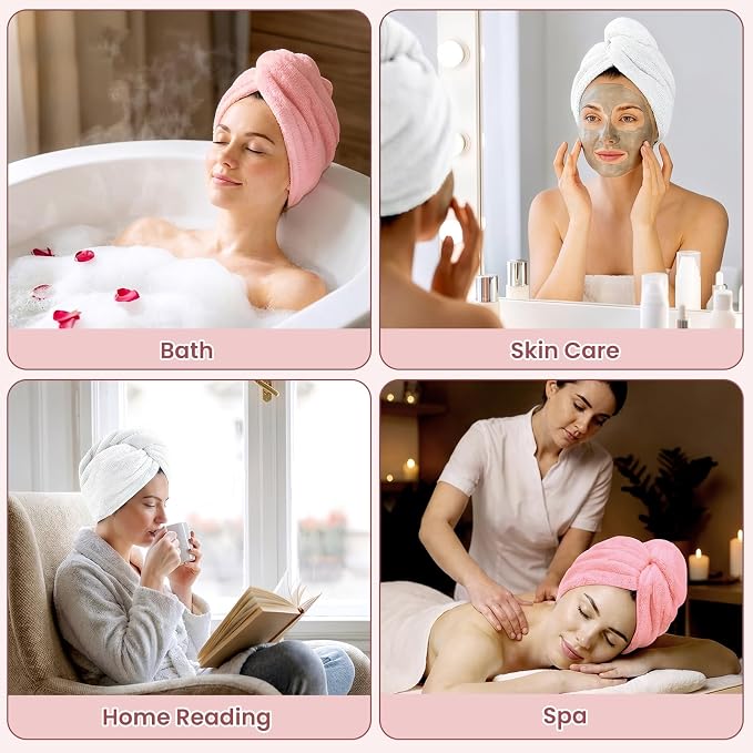 Mandydov 100% Cotton Hair Towel Wrap for Women, 2 Pack Thickened & Super Absorbent Turbans, Anti Frizz Quick Dry Hair Towels (White, Blush)