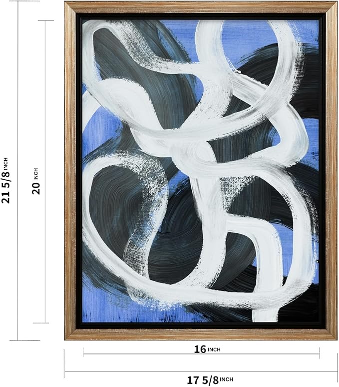 Monem Art Bold Blue Brushstroke Abstract Print - Modern Textured Line Art Poster - Wall Decor for Living Room, Bedroom or Office - 16x20 Silver Framed CANVAS Wall Art by Mareike Bohmer
