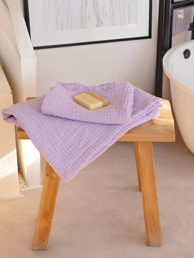 Muslin Hand Towel Pack of 4 18"x34" Inch Large Size - 100% Turkish Cotton, Thin, Soft, Quick-Dry, Lint-Free, Hand Towels (Lilac, Pack of 4 Hand Towels)