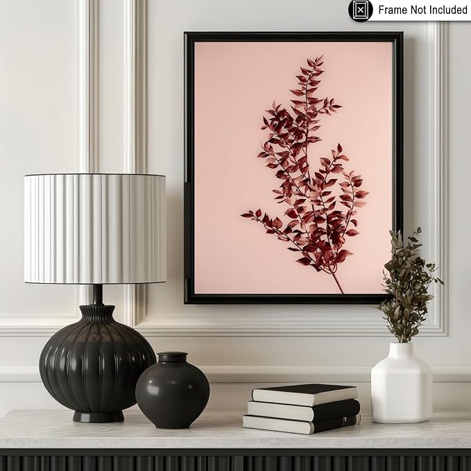 Monem Art Dried Red Botanical Branch Print - Minimalist Boho Nature Poster - Wall Decor for Living Room, Bedroom or Office - 24x32 Unframed Wall Art by Mareike Bohmer