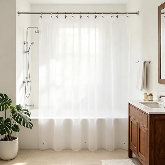 Barossa Design Long Frosted Shower Curtain Liner 72" x 75" with 3 Magnets - Waterproof PEVA Shower Liner for Bathroom Stall, PVC Free, Metal Grommets - Frost, 72x75