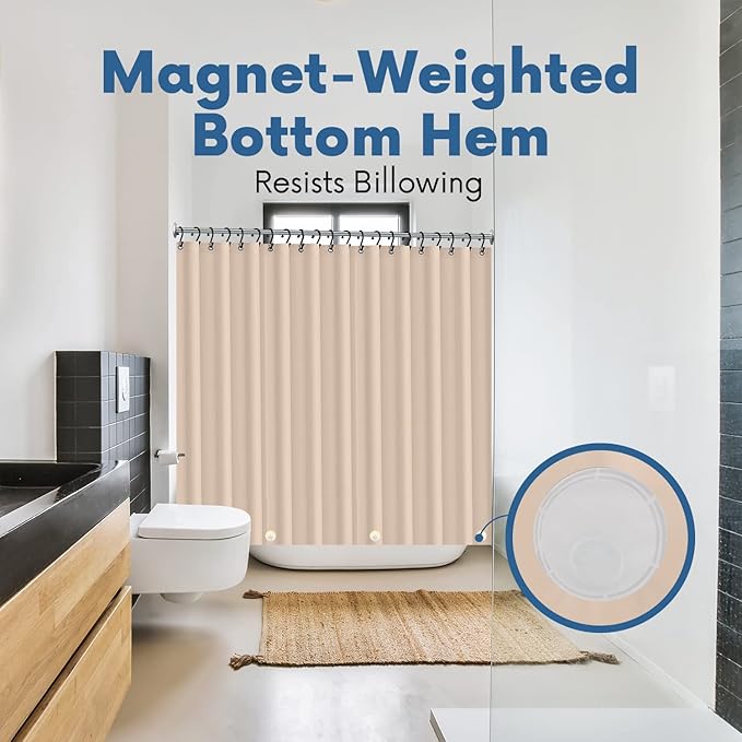 No Smell Shower Curtain Liner 72x72 Beige - PEVA Plastic Shower Curtain for Bathroom, PVC-Free Waterproof Sand Shower Liner with Metal Grommets and Magnet-Weighted Bottom Hem - Washable Liner