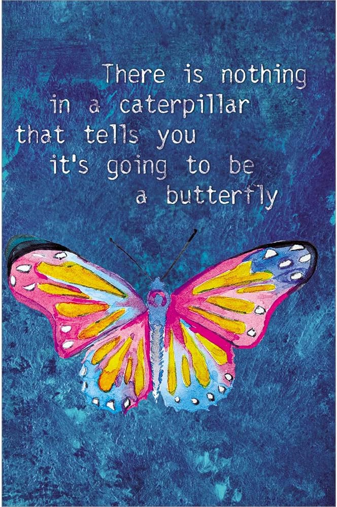 Tree-Free Greetings - All Occasion Cards - Artful Designs - 12 Cards + White Envelopes - Made in USA - 100% Recycled Paper - 4"x6" - Caterpillar Butterfly (FS54552)