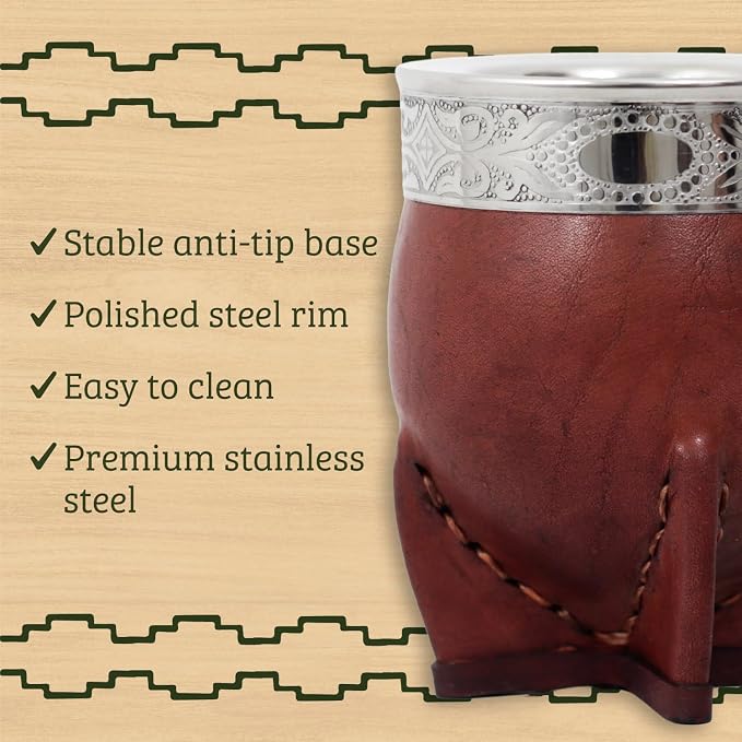 Mate Imperial – Yerba Mate Cup and Bombilla Set | Handmade Argentina Mate Gourd | Stainless Steel Mate Mug for Tea Lovers | Unique Cultural Gift (MIRROR, WINE)