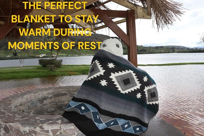 Alpaca Wool Blanket, Throw Size 78 x 47, Reversible 2 in 1, Thick and Ultra Soft, Hypoallergenic, Non-Itchy, Handmade in Ecuador. Premium Alpaca Wool Thtow Blanket for Cozy Comfort. Blue and Grey.