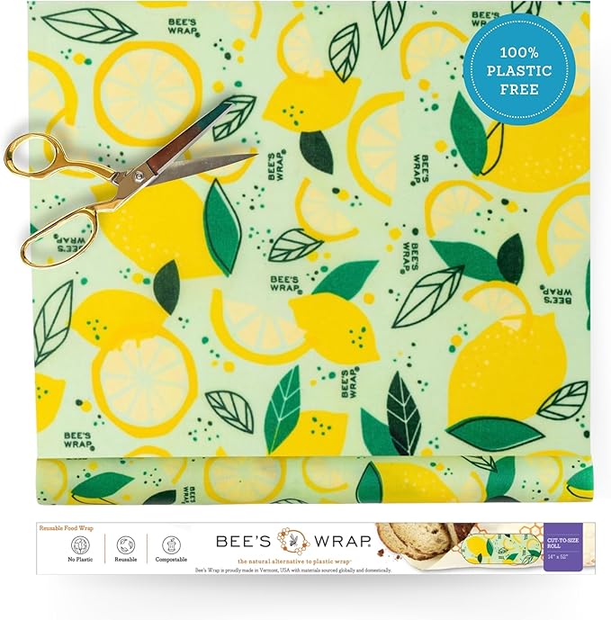 Bee's Wrap - Limited Edition - Beeswax Wraps for Food - Cut to Size 14x52" Beeswax Wrap Roll - Plastic Free Made in USA Reusable Natural Food Wrap - Fresh Squeeze Print