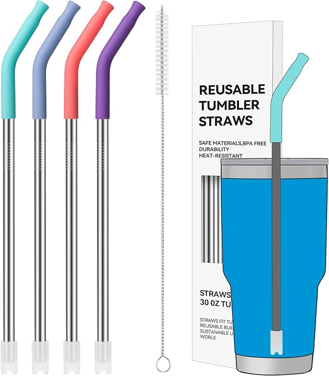 30 oz Straight Metal Straws with Silicone Tip for 30 oz Tumbler | 6 Pcs Stainless Steel Reusable Drinking Metal Straw for YETI, STANLEY, US Acrylio, BJPKPK, Simple Modern and so on