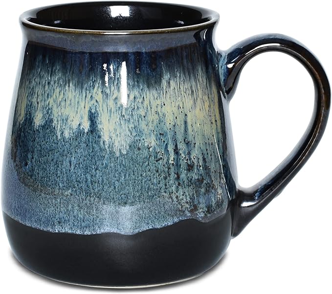 Bosmarlin Large Ceramic Coffee Mug, Big Tea Cup for Office and Home, 21 Oz, Dishwasher and Microwave Safe (Deep Blue, 1)