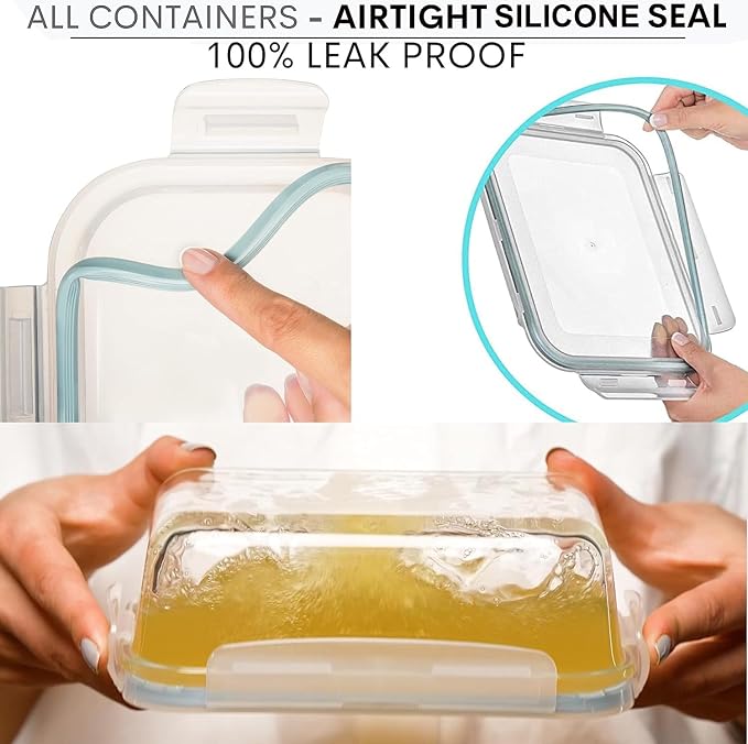 Razab 16 Pc (Set of 8) 30 Oz Glass Meal Prep Containers with Lids, Airtight Large Glass Food Storage Containers, Reusable Leak Proof BPA Free, Freezer to Oven and Dishwasher Safe