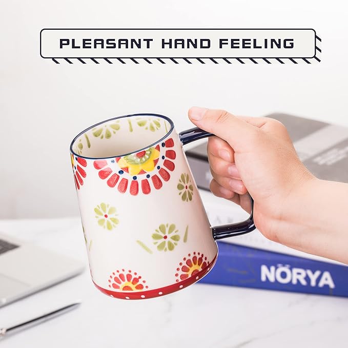 Extra Large Ceramic Coffee Mug,24 Oz,Oversized Tea Cup for Home and Office,With Big Handle,Dishwasher and Microwave Safe (24 Oz Handcrafted Sunflower)