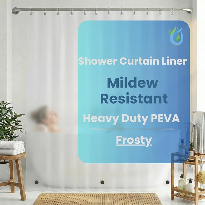 SUSTAINAURA® Heavy Duty Frosty Shower Curtain Liner 72x72 – Waterproof, Quick Dry, Odor Free, Eco Friendly, Non-Toxic with 3 Weighted Magnets & 12 Rustproof Grommets Bathroom Accessories