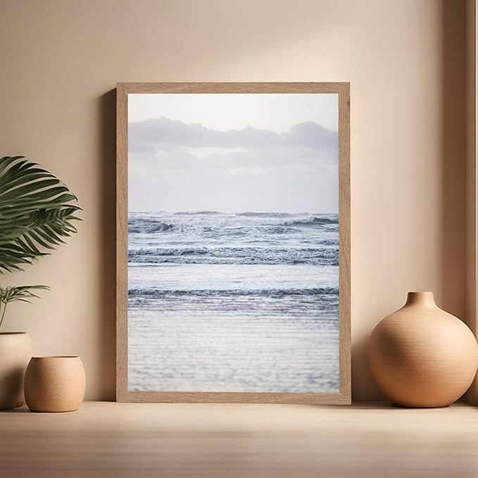 Monem Art Pastel Ocean Waves Seascape Photography Print - Minimalist Coastal Landscape Art Poster - Wall Decor for Living Room, Bedroom or Office - 16x20 Beige Framed Wall Art by Mareike Bohmer