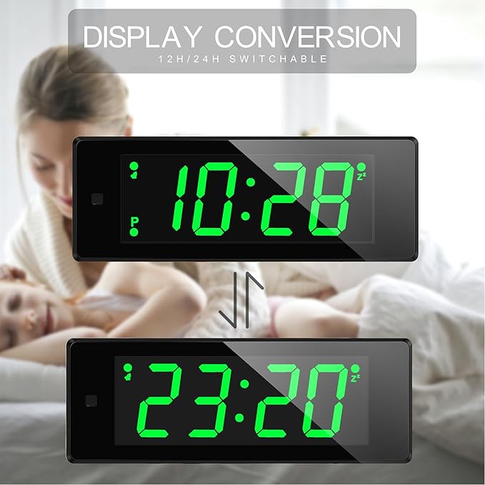 Digital Alarm Clock Battery Operated with Hybrid LED/LCD Time Display, Night Visiable, Emergency Flashlight, Small Travel Clock for Bedroom Bedside (Green Display)