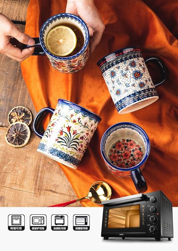 Pottery Coffee Mug,14oz, Hand Painted Ceramic Tea Cups with Unique Design for Hot or Cold Drinks (Snow Ink Plum)