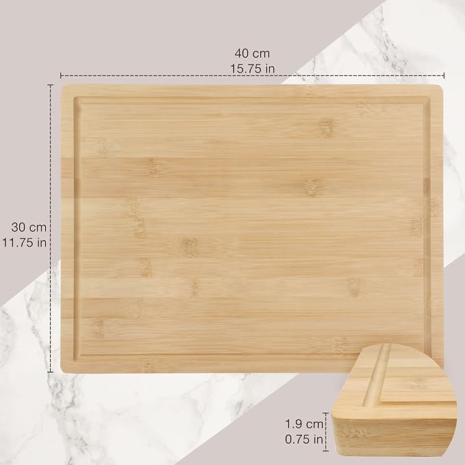 BambooMN Bamboo Cutting Board - 15.75" x 11.75" x 0.75" - Grooved - 10 Units