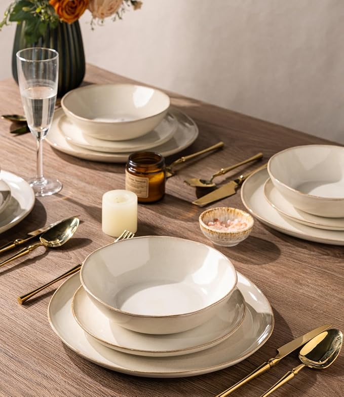 AmorArc Ceramic Dinnerware Sets,Handmade Reactive Glaze Stoneware Plates and Bowls Sets,Highly Scratch Resistant | Dishwasher & Microwave Safe Dishes Set,Service for 4 (12pc)