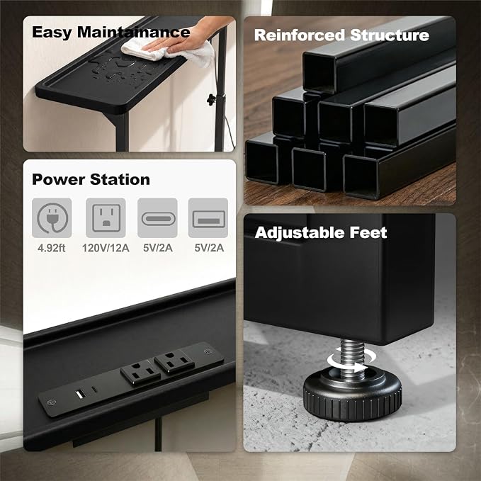 Faesun 70.9 Inch Vacuum Forming Behind Couch Table, 24"-32" Adjustable Height Range, Behind The Couch Table with Outlet, Adjustable Console Table, Narrow Long Sofa Table, for Living Room, Black