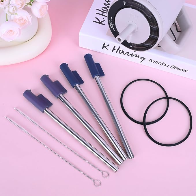Jetstop Straw Kit Compatible with Brumate Era 40 oz - 4 Stainless Steel Straws with Silicone Straw Connectors, Sealing Rings & Cleaning Brushes - Reusable Accessories for Brümate Tumbler