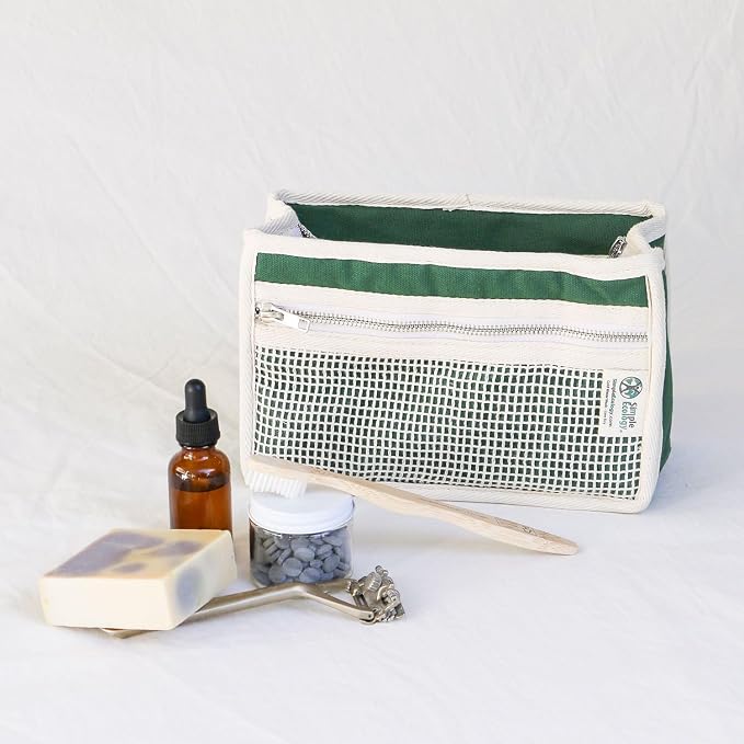Simple Ecology Organic Cotton Canvas Padded Toiletry, Cosmetic, Travel Bag - Green
