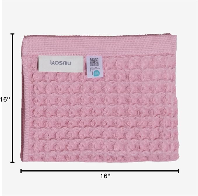 Luxury Organic Japanese Cotton Waffle Bath Towel | Thick, Absorbent, Quick Dry Bathroom Towels for Shower, Sauna, Onsen| Hotel & Spa Quality, Gift-Ready (Sakura Pink, Face Towel, 16" x 16")