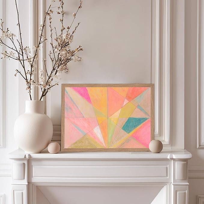 Monem Art Colorful Geometric Abstract Painting Print - Pastel Art Deco Style Art Poster - Wall Decor for Living Room, Bedroom or Office - 8x10 Beige Framed Wall Art by Renee Stramel
