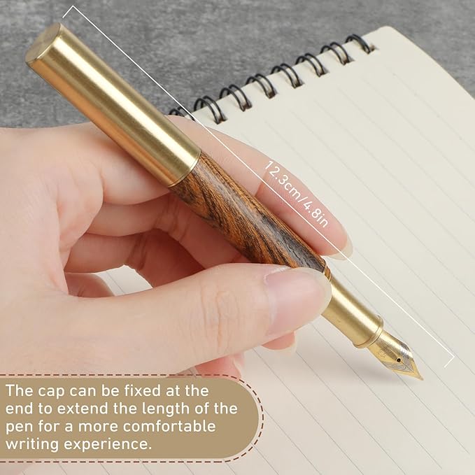 Andibro Handcrafted Wooden Fountain PenShort Paragraph (85mm) Pocket Mini Travel Fountain Pen Fancy Pens with 15 Pcs 2.6mm Black Ink Cartridges for Journaling Office School Supplies (Brown)