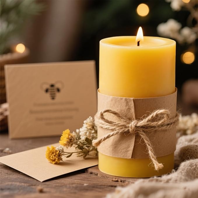 3x6 Inch Beeswax Pillar Candles, 3 Pack 309 Hour Large Bees Wax Candle for Home Emergency Candles, Beeswax Pillar Candle for Home Holidays Decor Spa Relaxation