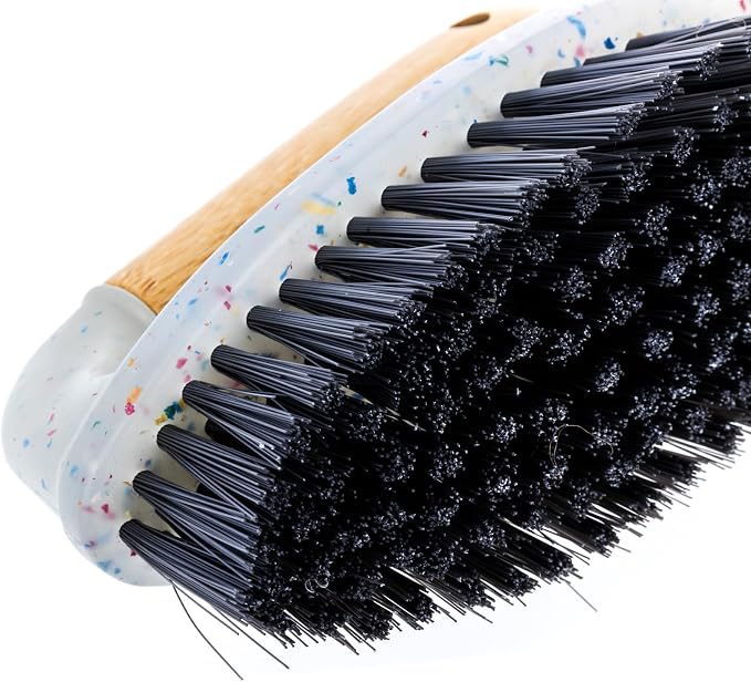 Beille 1pc Scrub Brush with Bamboo Handle and Heavy Duty Bristles Household Essentials