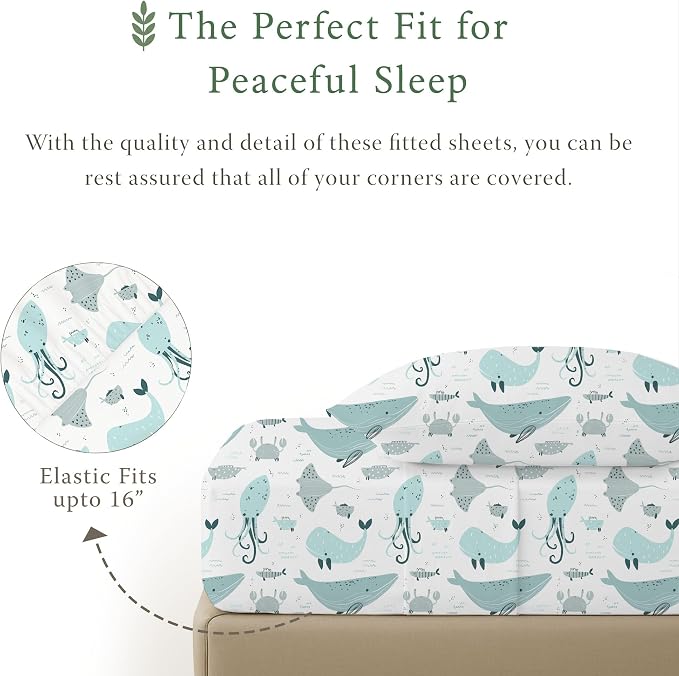 Threadmill Organic Cotton Twin Sheets | 100% Cotton Sheets for Twin Size Bed | Printed Percale with 15” Deep Pocket | Soft Breathable 3-Piece Cooling Sheet Set | Migosprint Blue