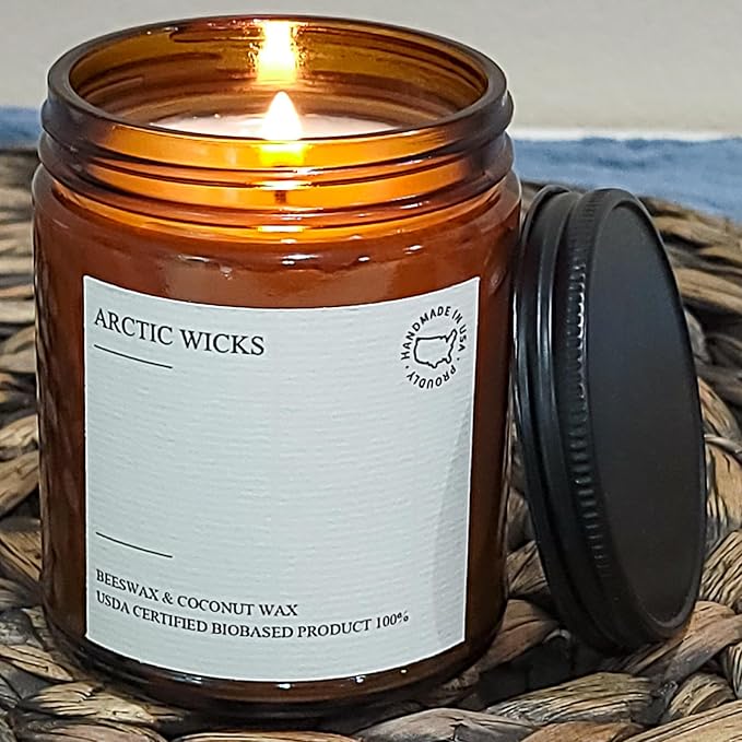 Arctic Wicks Scented Coconut Beeswax Candles | Coconut Beeswax Non Toxic Candle 9oz Amber | Farmhouse Candles Non-Toxic Clean Burn 100% USDA Certified Biobased (Bourbon & Brandy)