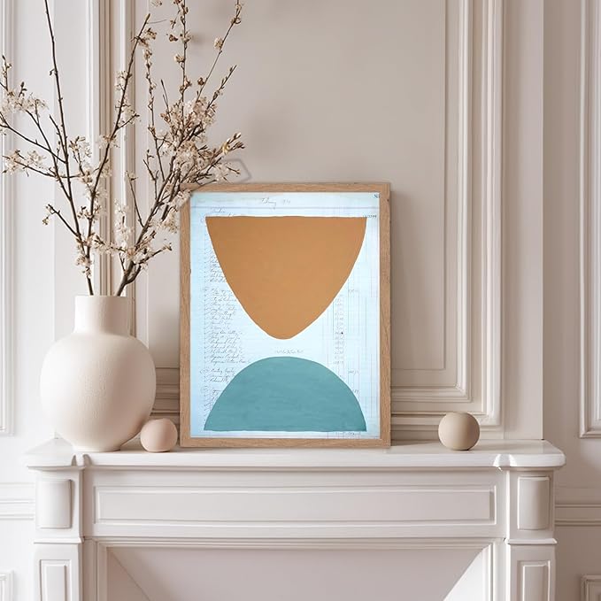 Monem Art Abstract Ledger Paper Geometric Print - Modernist Organic Shapes Art Poster - Wall Decor for Office, Living Room or Studio - 8x10 Beige Framed Wall Art by Renee Stramel
