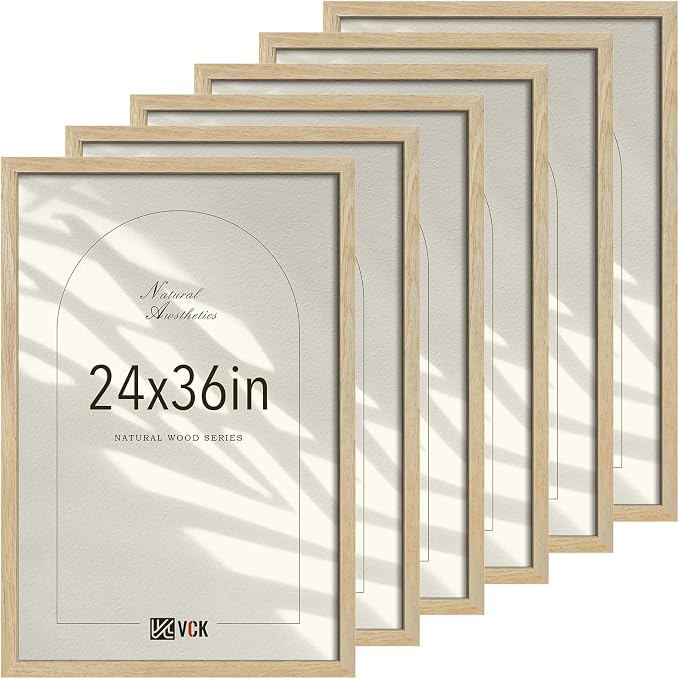 VCK 24x36 Poster Frames Black Set of 6, Wide Border Woodgrain Series Picture Frame, Multi-Directional Display, for Living Room, Bedroom, Home Office, Wall Hanging