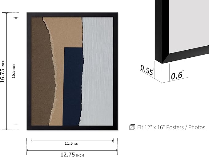 Monem Art Torn Paper Neutral Collage Print - Minimalist Scandinavian Abstract Poster - Wall Decor for Living Room, Bedroom or Office - 12x16 Black Framed Wall Art by Mareike Bohmer