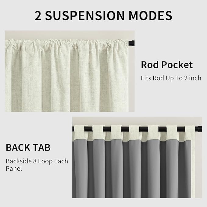CUCRAF Linen 100% Blackout Curtains 63 Inch Length 2 Panels Set, Back Tab and Rod Pocket Curtain for Living Room Bedroom, Room Darkening Window Drapes Thermal Insulated, (52x63 inch, Light Beige)