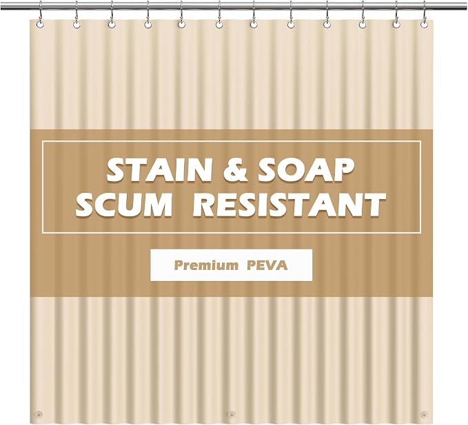 EHZNZIE Beige Shower Curtain Liner 72x72, PEVA Waterproof Bath Curtain, No Chemical Smell, 3 Weighted Magnets, Durable with Rustproof Metal Grommets