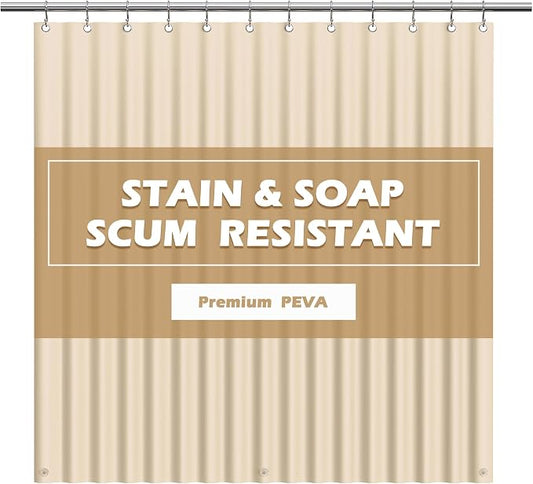EHZNZIE Beige Shower Curtain Liner 72x72, PEVA Waterproof Bath Curtain, No Chemical Smell, 3 Weighted Magnets, Durable with Rustproof Metal Grommets